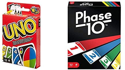 Mattel Games W2087 - UNO Kartenspiel und Gesellschaftspiel, geeignet für 2-10 Spieler, Kartenspiele und ab 7 Jahren + FPW38 - Phase 10 für 2-6 Spieler, und Kartenspiele ab 7 Jahren
