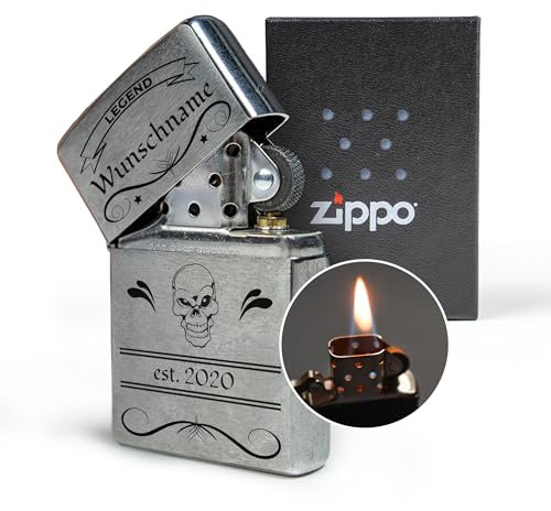 Zippo Feuerzeug mit Gravur – personalisiertes Geschenk mit Namen und Geburtsjahr selbst gestalten – Geschenkidee für Mann, Papa, Freund, Bruder zum Vatertag, Weihnachten & Geburtstag (Legend)