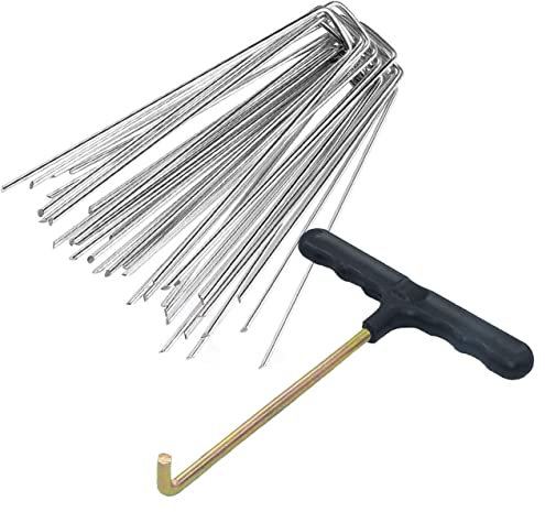 talyrui Galvanized Ground Nails 30pcs + T-Hooks, Turf Ground Nails, Agricultural Film Ground Nails, Anchors, Fixed Ground Nails.