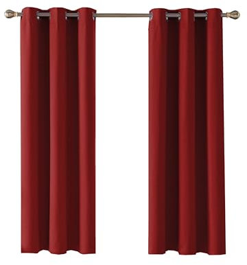 Home In Style 4U Thermal Insulated Blackout Curtains for Bedroom Windows Red Curtain 46 width x 90 drop 2 Panels, Ring Top Eyelet Super Soft Blackout Eyelet Curtains for Living Room