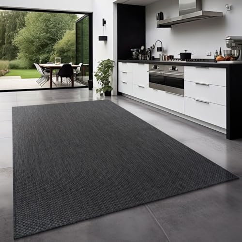 TT Home Alfombra para Exterior Alfombra Cocina Balcón Terraza Diseño Monocolor Moderna, Color:Antracita, Tamaño:160x220 cm