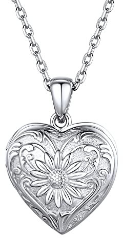 ChicSilver Silber Herzform mit Sonneblume auf Vorderseite Damen Mädchen Personalisierter Medaillon Anhänger Freundin Mama Ehefrau Liebeskind