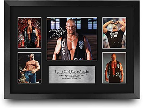 HWC Trading FR A3 Stone Cold Steve Austin Wrestling Geschenke Gedruckt, Signiert Autogramm Bild Für WWE & WWF Erinnerungsstücke-Fans - A3 Framed