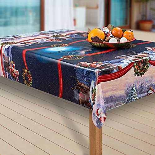 laro Wachstuch-Tischdecke Sterne Weihnachten Weihnachts-Motive PVC Wachstischdecke Eckig Meterware Wasserabweisend Abwischbar |20|, Muster:Weihnachtsmann Nordpol, Größe:100-160 cm