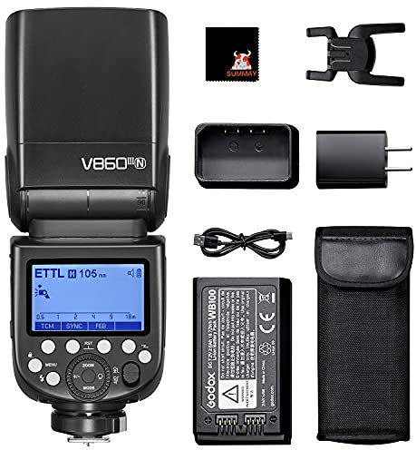 GODOX V860III-N I-TTL Kamera Blitz Master Slave Speedlite 1/8000s HSS GN60 2600mAh Wiederaufladbare Akku Blitzgerät Kompatibel mit D3400 D5300 D7000 D750, Einstelllicht, Schnellverschluss