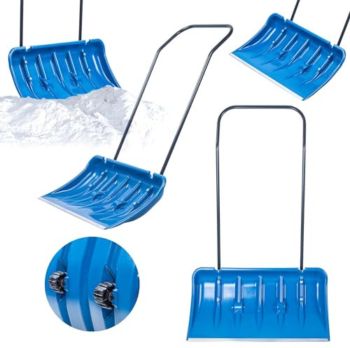 Cablatura di neve Kadax con bordo del profilo in alluminio, ampia pala della neve con ruote, pala con manico in metallo, pala della neve con foglia di plastica, rivestimento di neve (blu)