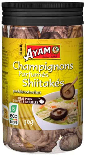 Ayam Champignons Parfumés Shiitake,100% Ingrédients Naturels,Champignons Déshydratés,Saveurs d'Asie,Pour soupe et nouilles,Sans Gluten,Sans Conservateurs ni Additifs - 30g - 1pc