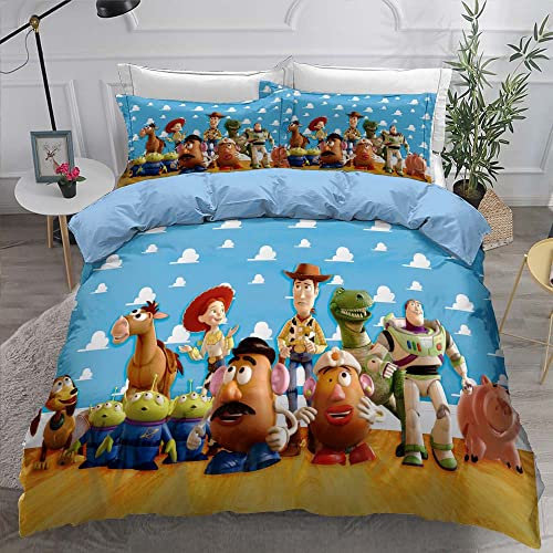 3-teiliger Superweicher Bettbezug Mit Reißverschluss Toy Story, 100% Mikrofaser-Bettwäsche-Sets Bettbezug Mit 2 Kissenbezügen 80 X 80 cm (135x200cm,Stil 01)