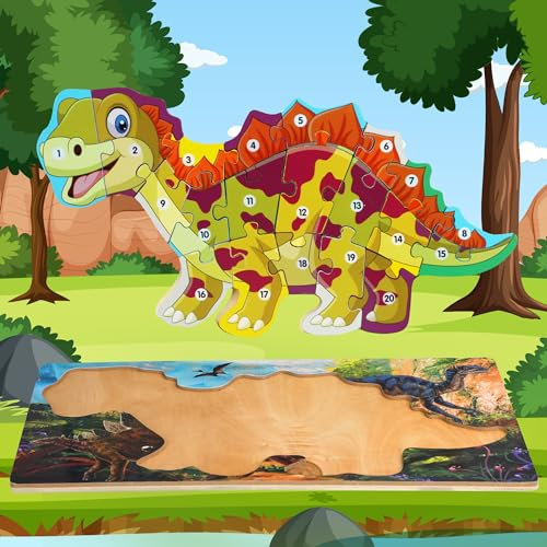 Holz Puzzle Puzzles, Dinosaurier Puzzle für Kinder Alter 1-4 Jahre alt, pädagogische Montessori Lernspielzeug für Kleinkinder