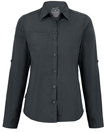 Craghoppers Damen Expert Kiwi Langarm-Shirt Hemd mit Button-Down-Kragen, Carbon Grey, 8