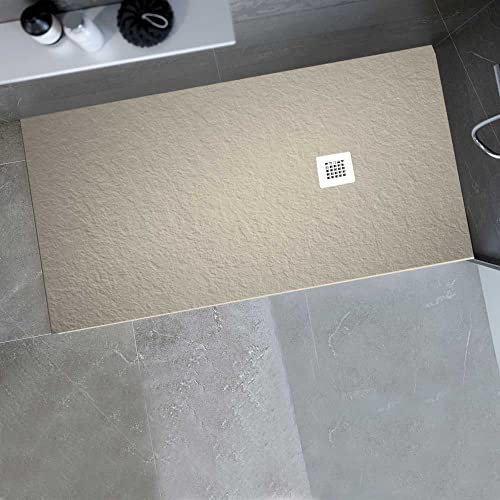 Gresinex® - Plato de Ducha en Resina y Cargas Minerales Aligeradas- Crema Ral 1013 - NUEVA TEXTURA PIZARRA - Antideslizante Grado 3 - (70x120)