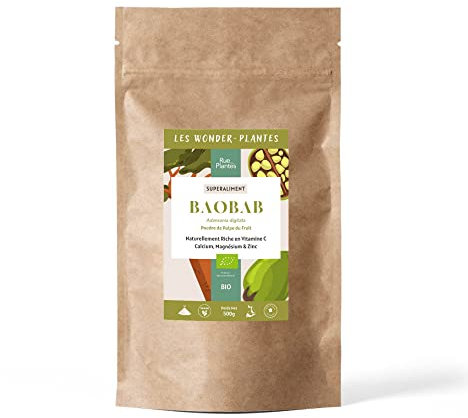 Baobab poudre bio 500g - Riche en vitamine C, antioxydant naturel, craquez pour ce superaliment au goût subtilement acidulé