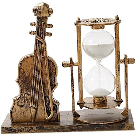 kowaku Sanduhr Violine Skulptur Sanduhr Sandglas Musikinstrument Treibsand Retro für Schreibtisch Wohnzimmer Party Garten Bücherregal, Gold