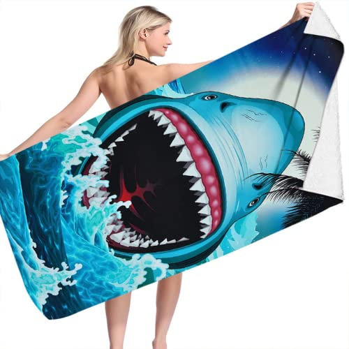 DOTERO Hai Strandtuch groß 100x200-Ozean Hai Muster Badetuch groß für Kinder Erwachsener Männer Frauen-Microfaser Frottee strandtücher badehandtuch (a,70x140cm)