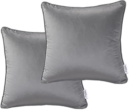 Bronwen Mathews Decorative Velvet Cushion Covers 45cm x 45cm Square Throw Pillowcases for Sofa Bedroom Garden Living Room Chair with Invisible Zipper Sets of Two Covers Only (Charcoal)