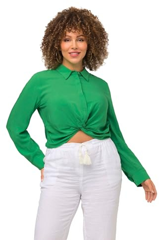 Ulla Popken Damen große Größen Übergrößen Plus Size Hemdbluse, Knoten, kurz, Hemdkragen, Langarm 813576