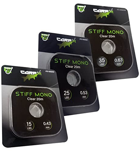 CARP ON - 20m Spool of Stiff Mono Fishing Clear HookLink (Breaking Strain 35lb) Abrasion Resistant Anti Tangle - For Making Fishing Hook Link Rigs (1 spool of 35lb / 0.63mm) [13-1052035]