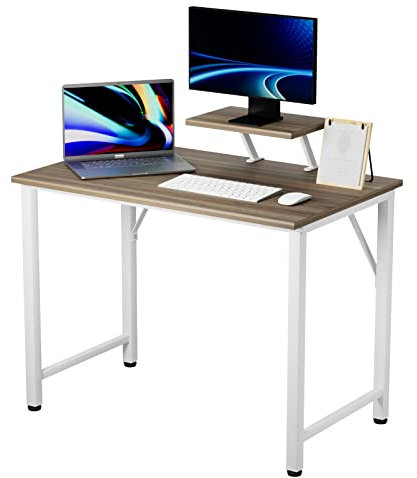 PIPIPOXER Bureau d'Ordinateur 80x40x75cm, Table de Bureau avec Support d'Écran PC Gaming Table, Bureau d'Écriture, Cadre en Métal, pour Étudier, Jouer, Travailler, Chambre, Imperméable, Bois Foncé