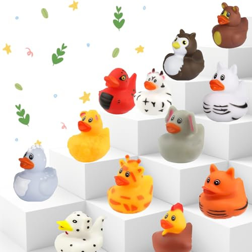 Norhogo 12 Stück Neuheit Sortierte Gummi Enten quietscheente badeente Spielzeug, zum Baden und Spielen, für Kinder Babyparty Geburtstagsfeier Kinderbelohnungen Jeep-Ducking Dekoration, 5cm