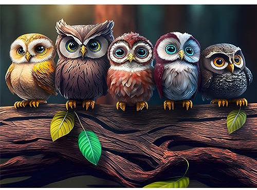 EOBROMD Diamond Painting Erwachsene Eulen, 5D Diamant Painting Bilder Erwachsene Tiere, DIY Diamond Painting Bilder Diamant Malerei Vögel Set für Wanddekoration 30x40cm