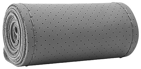 VUIUYOIES DIY geflochtener Lenkradschutz – Auto Lenkradbezug aus echtem Leder, der das Nähen leicht erlernbar Macht und Nicht verrutscht, Volles Loch grau