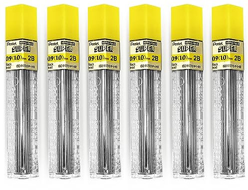 Pentel Super Polymer Lot de 6 mines de rechange pour porte-mines automatiques et porte-mines 0,9 mm 2B