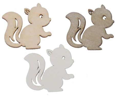 RiloStore 60 STK Eichhörnchen aus Holz 3cm weis grau Creme Streuteile o091 Holz Tiere Waldtiere Herbstdeko Winterdeko Basteln Adventsdeko Festschmuck Streuteile Weihnachtsdeko