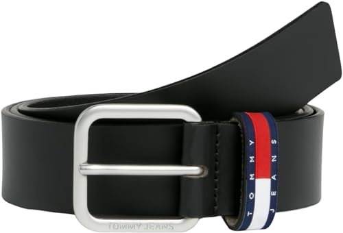 Tommy Jeans Herren Gürtel Ryan Regular mit Flagge aus Leder, Schwarz (Black), 115 cm