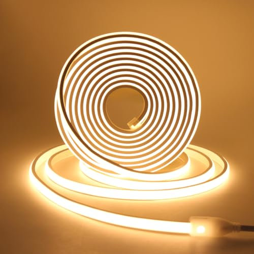 XUNATA 230V COB Neon LED Streifen, 288leds/m Superhell Hohe Dichte, IP65 Wasserdicht Diffusion Flex LED Schlauch für DIY Innen-und Außenbeleuchtung Projekte (Warmweiß, 10M)