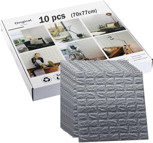 Carta Da Parati 3d, Pannelli Decorativi Per Pareti, 10 Pezzi 70x77cm, Carta Da Parati Adesiva Muro, Pannelli Adesivi Per Pareti, Pannello Decorativo Parete, Rivestimento Parete (Grigio, Mattoni)