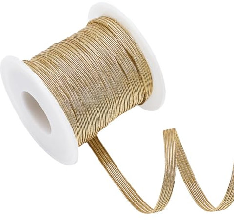 arricraft Flaches Elastisches Kordel-Stretchband, 21.87 Yard (20 m) Glitzerndes Flaches Gummiband, Geflochtenes Gummiband Zum Nähen Und Basteln von Warmer Kleidung, 1 Stück Gold