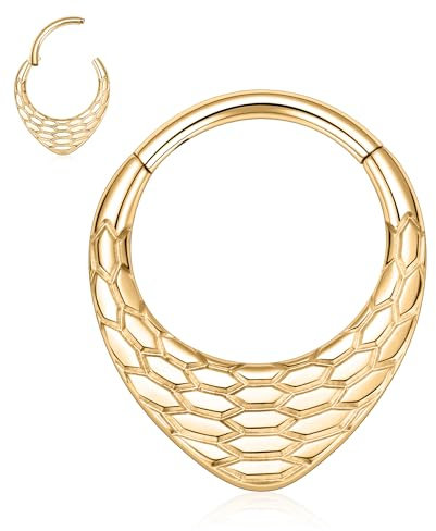 Teardrop Septum Clicker Ring 16G Ohrringe Chirurgenstahl Gold Nasenring Septum Schmuck Muschel Schmuck Schuppen Oberfläche Nahtloser Clicker Ring Rook Helix Knorpel Tragus Hoop Ohrring 10mm