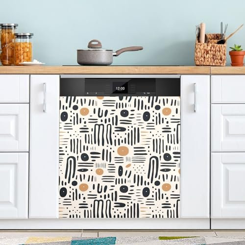 Magnetische Abdeckungen für Geschirrspüler, schwarze Linien auf weißem Küchendekor, Geschirrspülermagnet, 58,4 x 66 cm