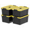 Cetomo 4 cajas de almacenamiento de plástico con tapas, asa y hebillas de cierre para herramientas al aire libre, jardín, garaje, hogar, duradera, resistente, apilable, anidable, negro y amarillo, 65