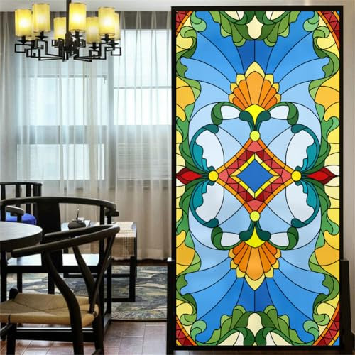 Dekorative Fensterfolie, Privatsphäre, europäische Buntglas-Fensteraufkleber, kein Kleber, mattierte Fensterabdeckungen, Fenstertönung (B x L), 52 x 140 cm