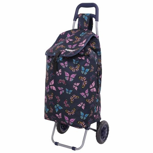 Hoppa 57L Einkaufstrolley Einkaufsroller Einkaufswagen Wagen (Schmetterlinge Marineblau)