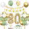 80. Geburtstag Deko: Salbeigrüne Tortendeko mit Luftballon und Girlande, Avocado Grüne Konfetti Ballon für Party Deko