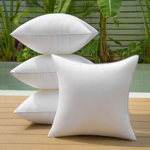 QSWRD 40x40 cm Outdoor Kissen Wasserfest Kissenfüllung 4er Set wasserdichte Quadratisch Innenkissen Sofakissen Kopfkissen Zierkissen 16x16 Zoll Weiß Wetterfest Dekokissen Cushion für Bett Auto Garten