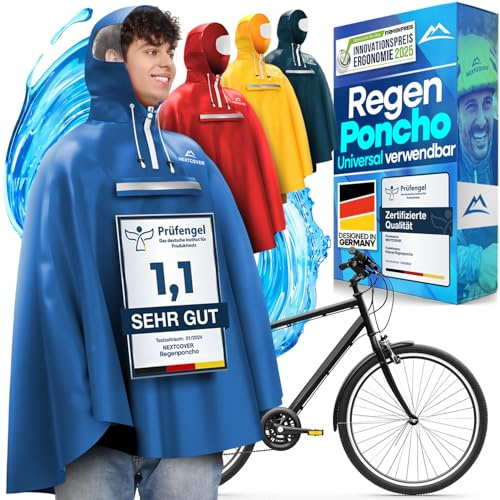 NEXTCOVER® NEU Regenponcho Fahrrad für Damen & Herren - mit [AquaShield 2.0] Technologie I Regenponcho Wandern, Fahrrad-Regencape, Angel Poncho, Regenponcho Herren, Regencape Damen wasserdicht Fahrrad