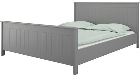 Landhaus Doppelbett 180x200cm grau lackiert Ehebett Bettgestell Bettrahmen Holzbett Gästebett Bett modern zeitlos skandinavisches Design