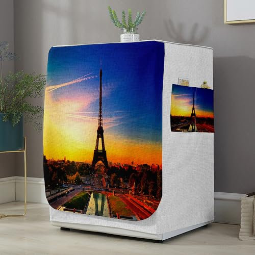Highdi Housse de Protection pour Machine à Laver, Chargement Frontal Housse La Poussière avec Ouverture Frontale pour Linge Domestique (Tour Eiffel,Capacité M 8~10KG)