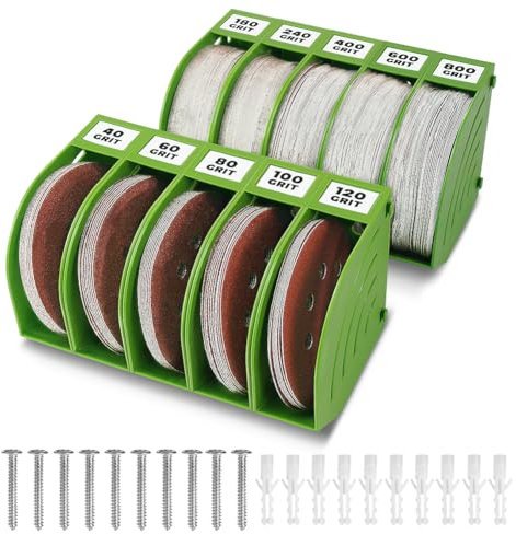 125mm Schleifscheiben Aufbewahrungsbox – Set aus 10 Boxen, Grün, Platzsparend, Stapelbar, mit Körnungs-Kategorisierung für Werkstatt und Exzenterschleifer Zubehör
