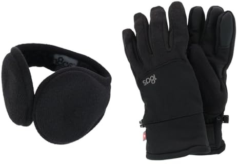 180s Herren All Finger Touchscreen Winterhandschuhe und Ohrenwärmer Set, Medium, Schwarz, Schwarz , M