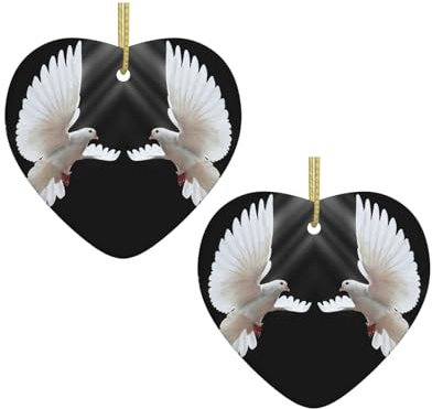 Weihnachtsdekoration, Motiv: fliegende Taube, Christbaumschmuck, Herzform, Keramik, zum Aufhängen