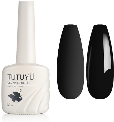 TUTUYU Schwarzer Gel-Nagellack, UV/LED-Lampe Einweichen, Undurchsichtiger Dunkel-Schwarzer Gel-Nagellack für Maniküre-Salon oder DIY-Nagelkunst zu Hause