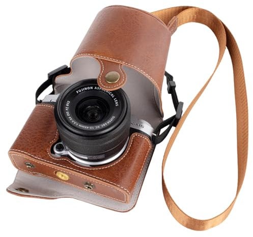 VOVMOEYA Custodia protettiva per fotocamera Fujifilm XM5 Mirrorless, Fuji X-M5, custodia per fotocamera Fuji XM5, mezza custodia con copertura frontale con tracolla, protezione completa con bottone a