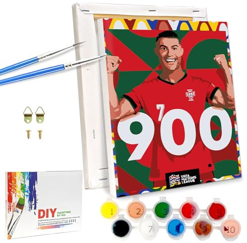 Lixkuokuo CR7 Kit de peinture au motif de football avec cadre pour adultes, juniors débutants et enfants à partir de 6 ans, kit de bricolage avec pinceaux en toile, peinture acrylique, 18 x 24 cm