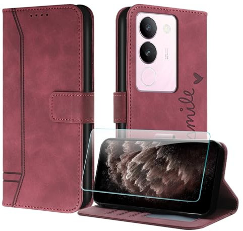 JayModCase Handyhülle Kompatibel mit vivo V29 5G, Flip PU Wallet Schutzhülle mit [1 Stück Schutzfolie] Kartenfach Magnetverschluss Ständer Hülle für vivo V29 5G (Rot)