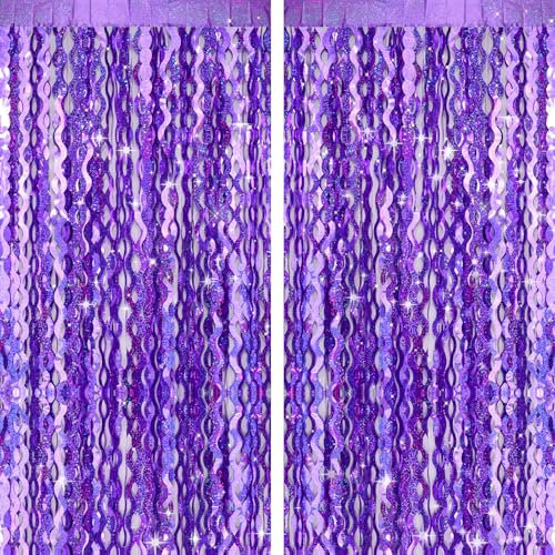 G2PLUS Lila Lametta Vorhang Welle: Metallic Glitzer Vorhang, Ideal Dekoration für Hochzeit, Geburtstag, Ozean Themen, Party, Perfekt als Foto Hintergrund, 2er Set
