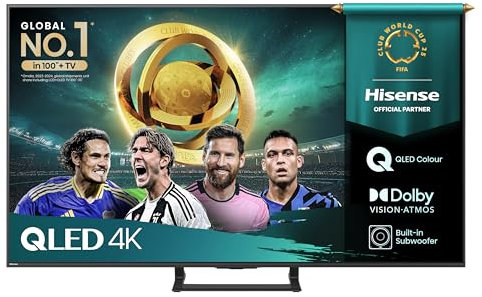 Hisense TV 75 QLED 4K 2025 75A72Q, Smart TV VIDAA U8, Dolby Vision, HDR 10+, Game Mode Plus, Dolby Atmos 2.1 con Subwoofer, Alexa Built-in, VIDAA Voice, Tuner DVB-T2/S2 HEVC 10, lativù 4K, 75''